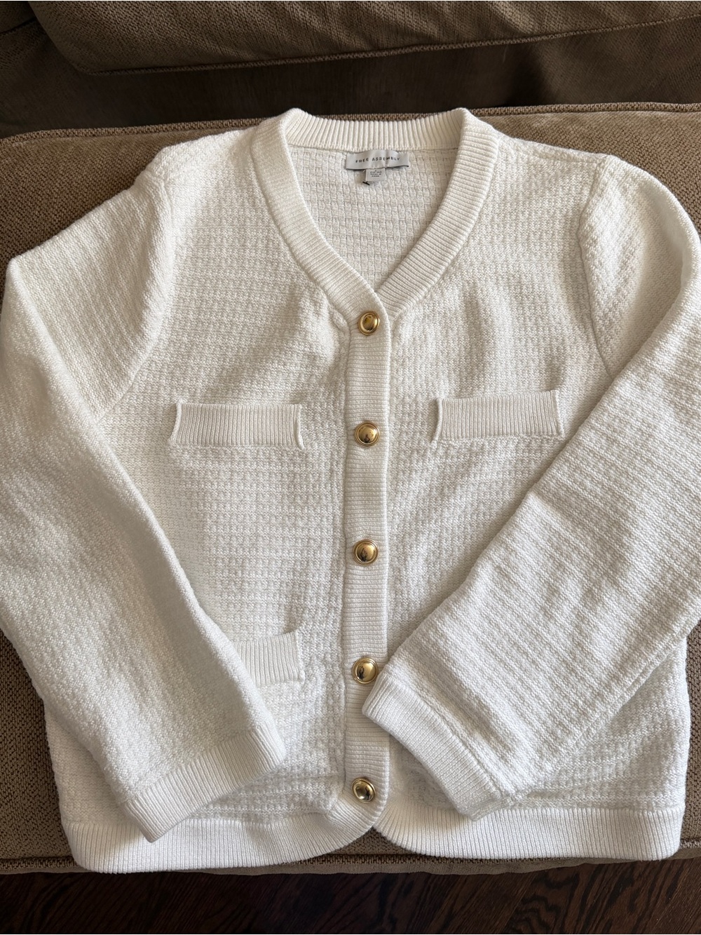 Free Assembly Ivory Textured Cardigan Jacket Gold Buttons L 12-14